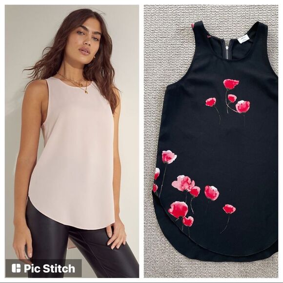Aritzia Black Floral Sleeveless Blouse XXS - Red Poppy Print - Picture 4 of 4